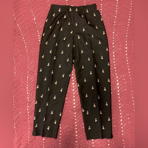 Talbots Black Silk Shantung Gold Embroidered Hostess Pants - Picture 3 of 8